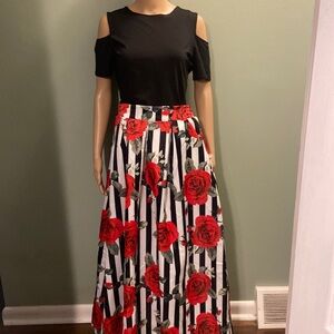 Stripped rose silk skirt with open shoulder top size large!
